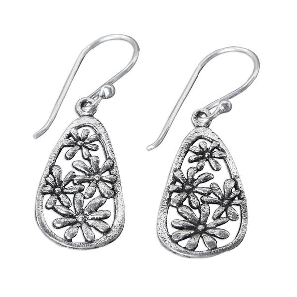 Alternate image for Artisan Crafted Antiqued Sterling Silver Flower Earrings Floral Showers