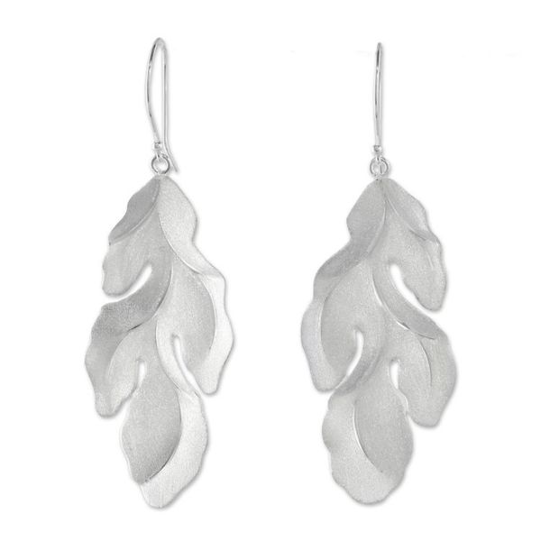 Alternate image for Thai Sterling Silver Dangle Earrings with Leaf Design Fronds