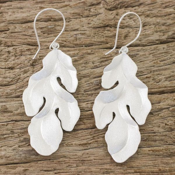 Alternate image for Thai Sterling Silver Dangle Earrings with Leaf Design Fronds