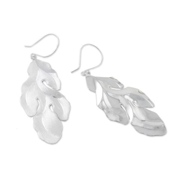 Alternate image for Thai Sterling Silver Dangle Earrings with Leaf Design Fronds