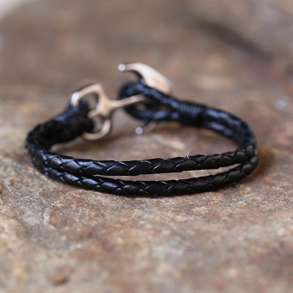 Alternate image for Two-Strand Leather Braided Bracelet in Black from Thailand Anchor Braid in Black