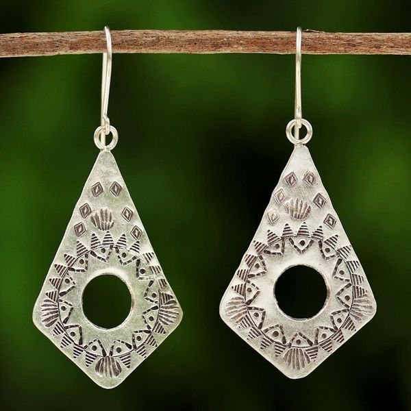 Alternate image for Handmade Hill Tribe Silver Dangle Earrings from Thailand Thai Promise