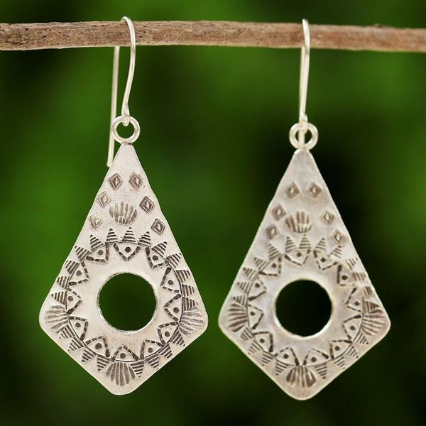 Alternate image for Handmade Hill Tribe Silver Dangle Earrings from Thailand Thai Promise