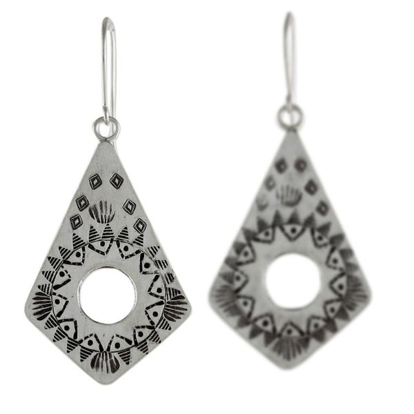 Alternate image for Handmade Hill Tribe Silver Dangle Earrings from Thailand Thai Promise