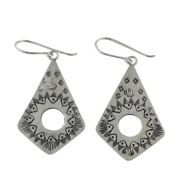 Alternate image for Handmade Hill Tribe Silver Dangle Earrings from Thailand Thai Promise