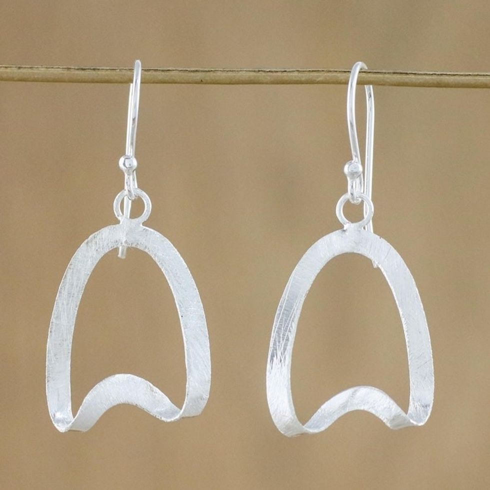 Thai Brushed Satin Finish Sterling Silver Dangle Earrings 'Twisted Ovals'