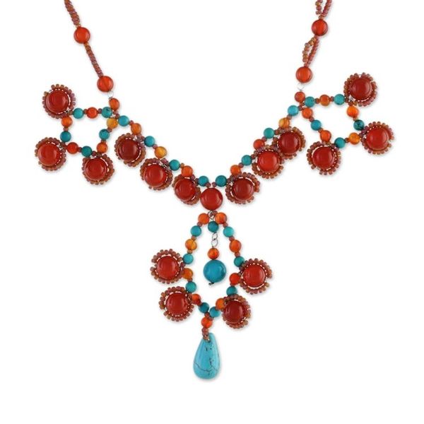 Alternate image for Carnelian and Calcite Beaded Pendant Necklace from Thailand Symmetrical Bubbles