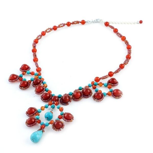 Alternate image for Carnelian and Calcite Beaded Pendant Necklace from Thailand Symmetrical Bubbles