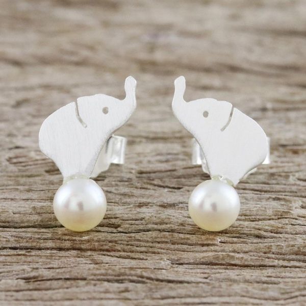 Alternate image for Cultured Pearl Elephant Button Earrings from Thailand Pure Elephants