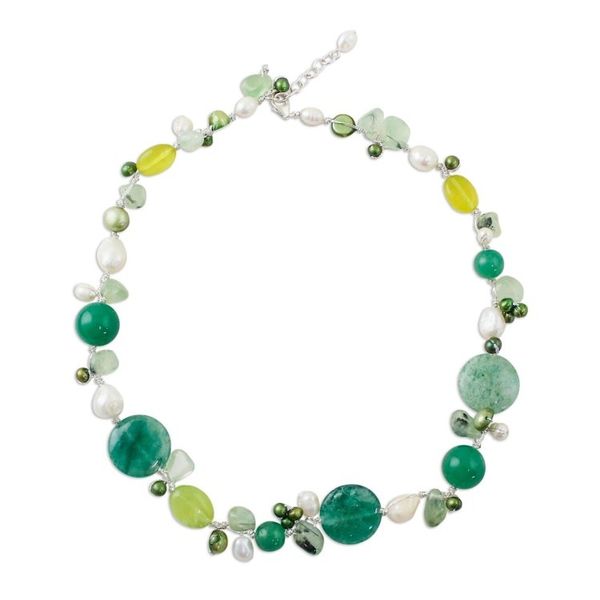 Alternate image for Handmade Quartz Cultured Pearl Beaded Necklace Honey Apple