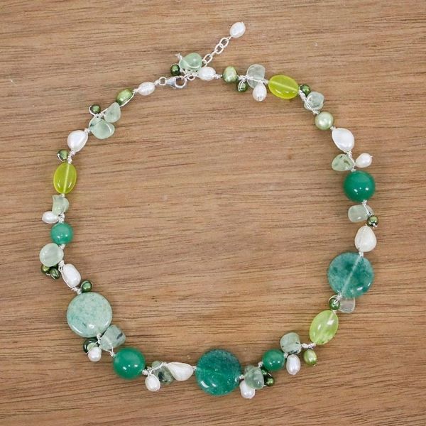 Alternate image for Handmade Quartz Cultured Pearl Beaded Necklace Honey Apple