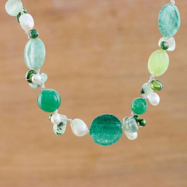 Alternate image for Handmade Quartz Cultured Pearl Beaded Necklace Honey Apple