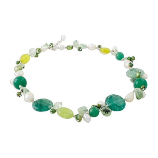 Alternate image for Handmade Quartz Cultured Pearl Beaded Necklace Honey Apple