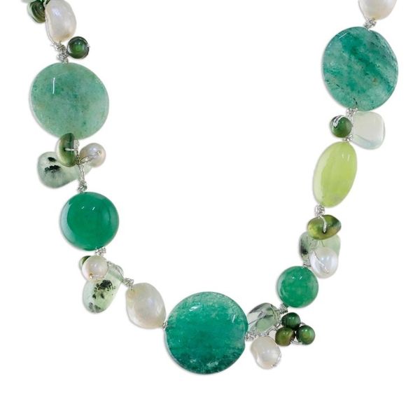 Alternate image for Handmade Quartz Cultured Pearl Beaded Necklace Honey Apple
