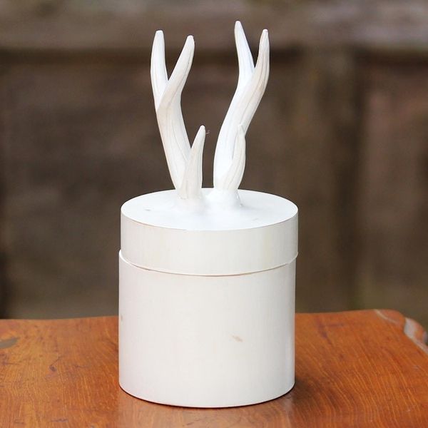 Alternate image for Hand Crafted White Decorative Box with Antlers from Thailand Antlers