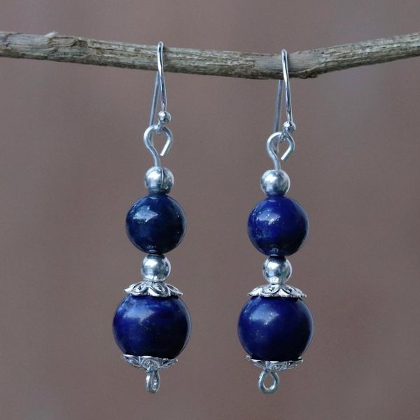 Alternate image for Lapis Lazuli Artisan Crafted Earrings with Sterling Silver Blue Grandeur
