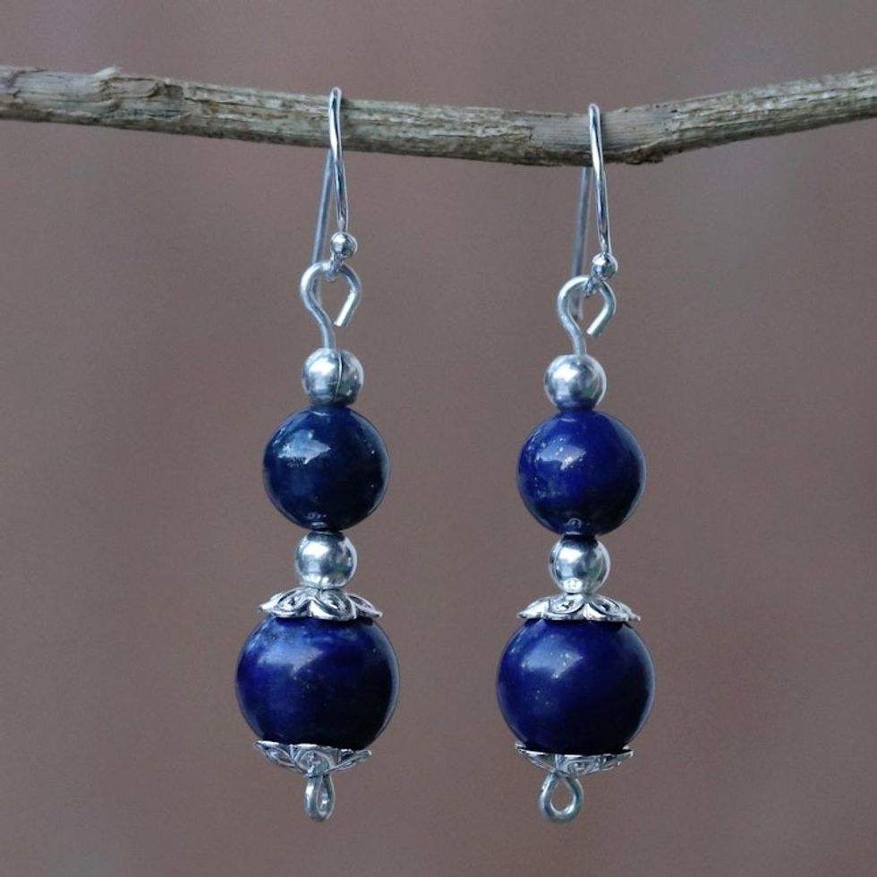 Lapis Lazuli Artisan Crafted Earrings with Sterling Silver 'Blue Grandeur'