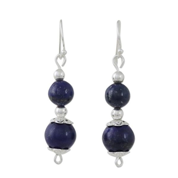Alternate image for Lapis Lazuli Artisan Crafted Earrings with Sterling Silver Blue Grandeur