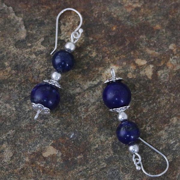 Alternate image for Lapis Lazuli Artisan Crafted Earrings with Sterling Silver Blue Grandeur