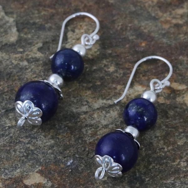 Alternate image for Lapis Lazuli Artisan Crafted Earrings with Sterling Silver Blue Grandeur