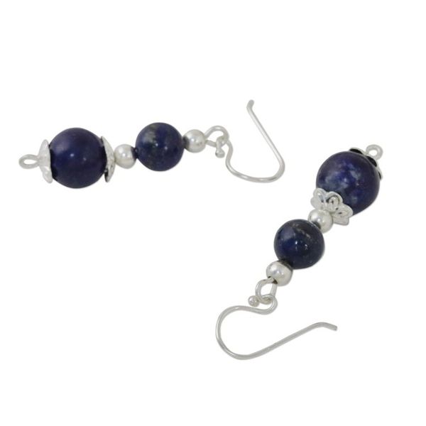 Alternate image for Lapis Lazuli Artisan Crafted Earrings with Sterling Silver Blue Grandeur