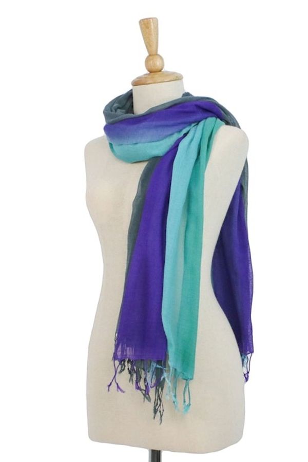 Alternate image for Fringed Striped Cotton Wrap Scarves from Thailand Pair Meadow Breeze