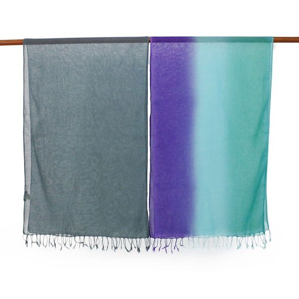 Alternate image for Fringed Striped Cotton Wrap Scarves from Thailand Pair Meadow Breeze