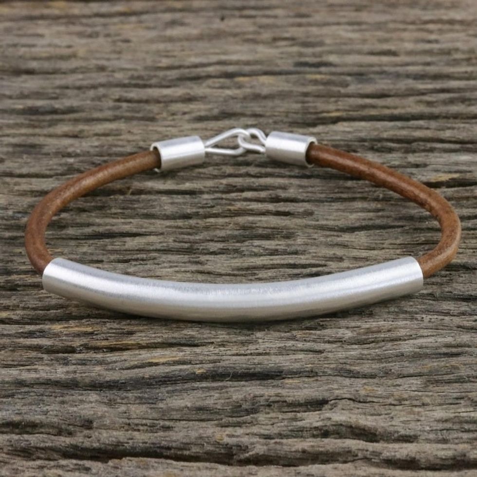 Sterling Silver and Leather Pendant Bracelet 'Everyday Style'