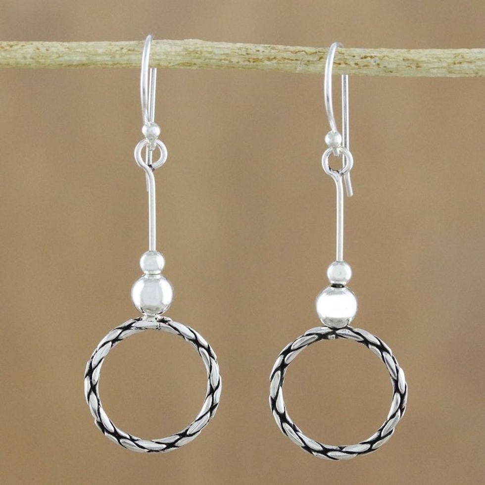 925 Sterling Silver Dangle Circle Earrings of Thailand 'Mesmerizing Circles'