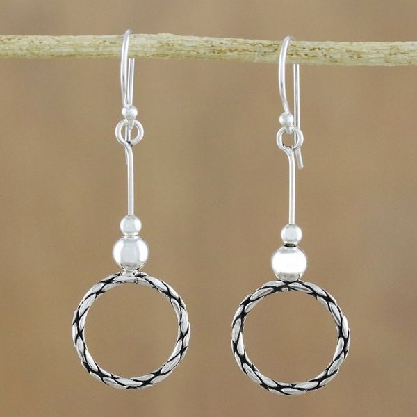 Alternate image for 925 Sterling Silver Dangle Circle Earrings of Thailand Mesmerizing Circles