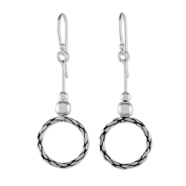 Alternate image for 925 Sterling Silver Dangle Circle Earrings of Thailand Mesmerizing Circles