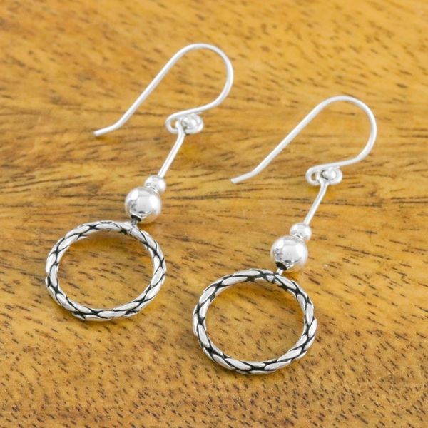 Alternate image for 925 Sterling Silver Dangle Circle Earrings of Thailand Mesmerizing Circles
