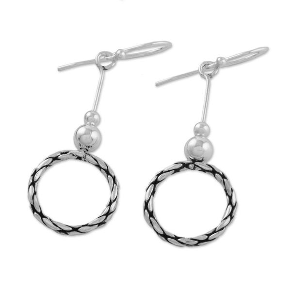 Alternate image for 925 Sterling Silver Dangle Circle Earrings of Thailand Mesmerizing Circles