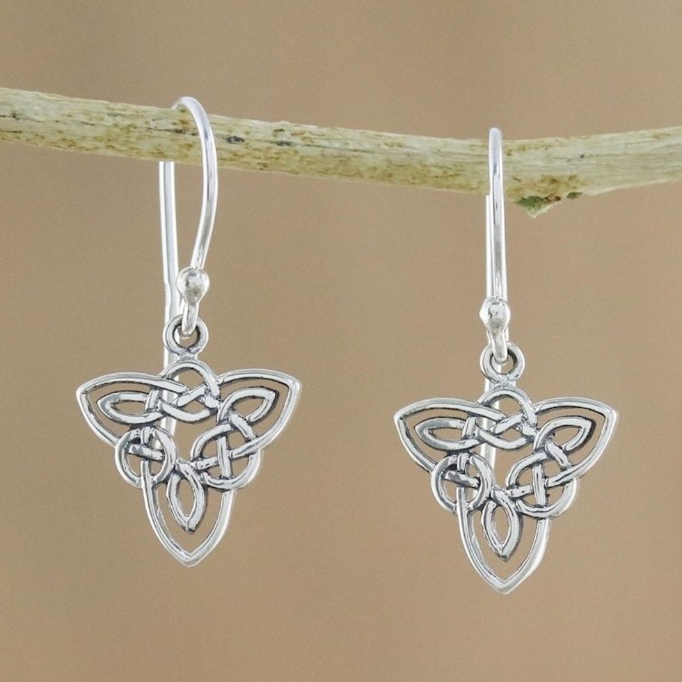 Triangular Sterling Silver Celtic Knot Dangle Earrings 'Triangle Knots'