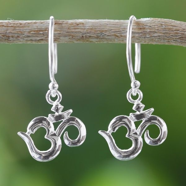 Alternate image for Hindu Om Symbol 925 Sterling Silver Earrings from Thailand Om Shine