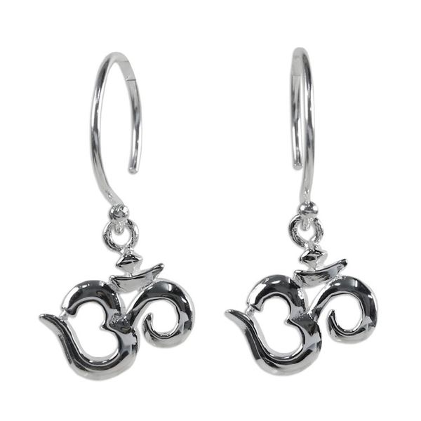 Alternate image for Hindu Om Symbol 925 Sterling Silver Earrings from Thailand Om Shine
