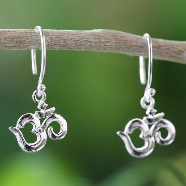 Alternate image for Hindu Om Symbol 925 Sterling Silver Earrings from Thailand Om Shine