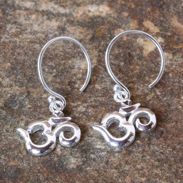 Alternate image for Hindu Om Symbol 925 Sterling Silver Earrings from Thailand Om Shine