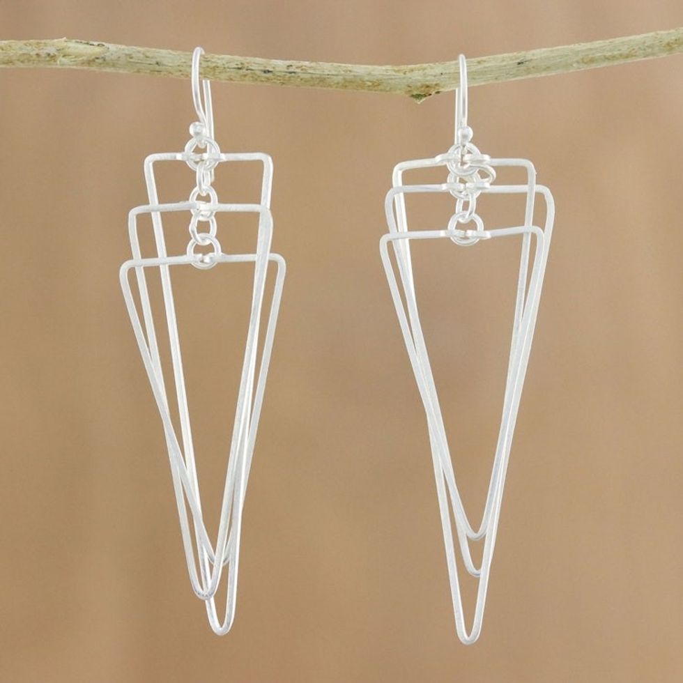 Modern Triangular Sterling Silver Dangle Earrings 'Matte Triangles'