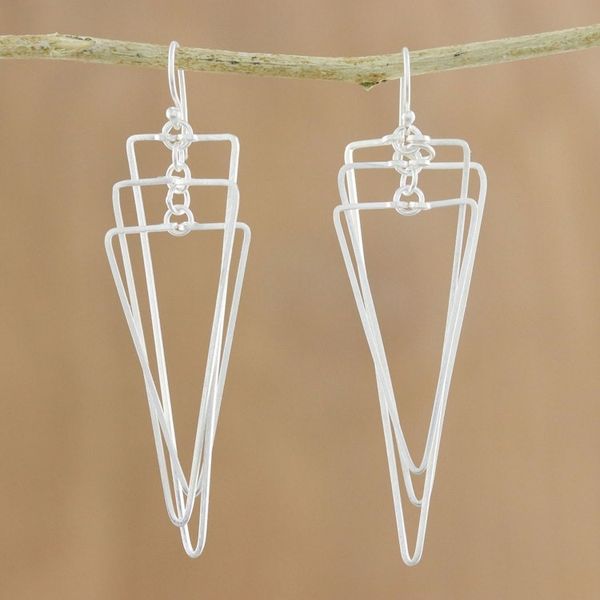 Alternate image for Modern Triangular Sterling Silver Dangle Earrings Matte Triangles