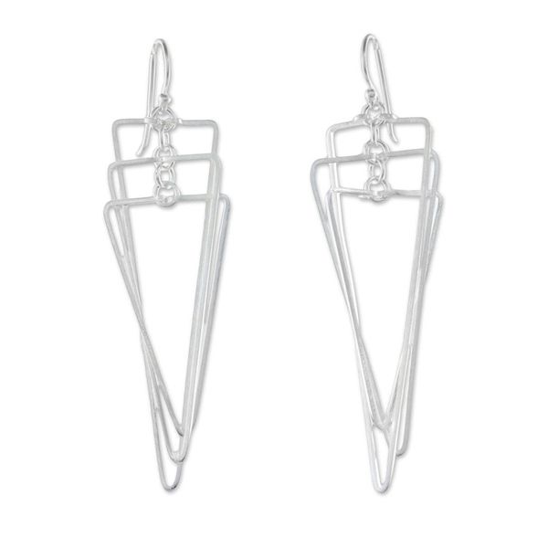 Alternate image for Modern Triangular Sterling Silver Dangle Earrings Matte Triangles