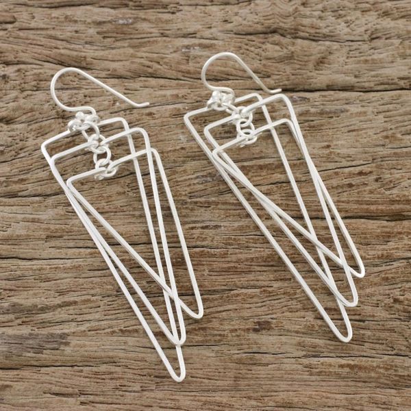 Alternate image for Modern Triangular Sterling Silver Dangle Earrings Matte Triangles