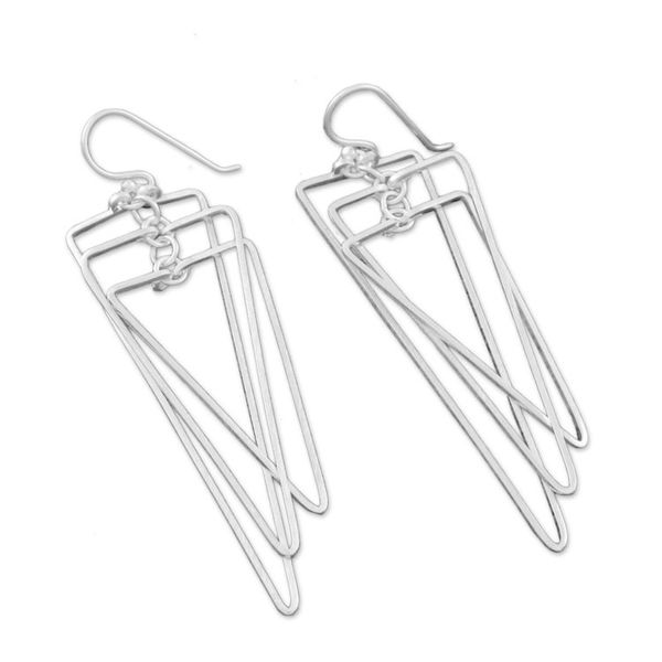 Alternate image for Modern Triangular Sterling Silver Dangle Earrings Matte Triangles