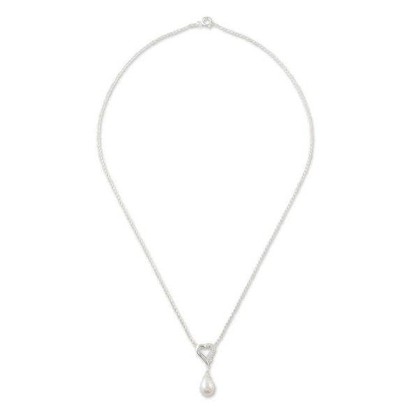 Alternate image for Cultured Pearl and Cubic Zirconia Pendant Necklace Cozy Heart