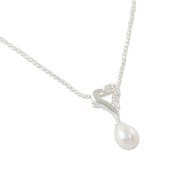 Alternate image for Cultured Pearl and Cubic Zirconia Pendant Necklace Cozy Heart