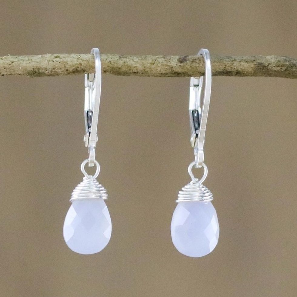 Blue Chalcedony and Silver Dangle Earrings from Thailand 'Glamorous Woman'