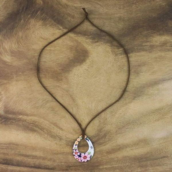 Alternate image for Ceramic Floral Pendant Necklace on a Faux Suede Cord Bursting Blooms