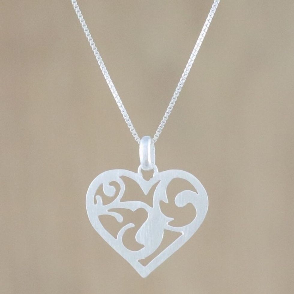 Heart Pendant Necklace in Brushed Satin Sterling Silver 'Entanglement'