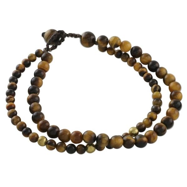 Alternate image for Adjustable Tigers Eye Beaded Bracelet from Thailand Double Beauty