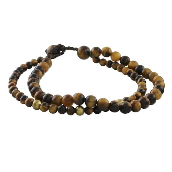Alternate image for Adjustable Tigers Eye Beaded Bracelet from Thailand Double Beauty